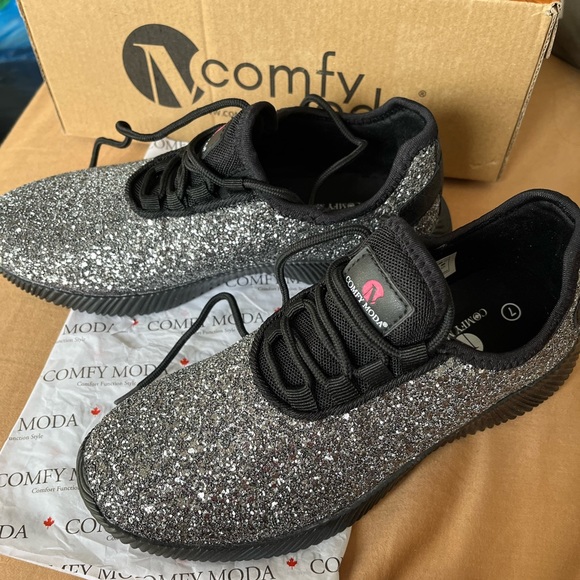 Ice Silver Sequin Glitter Sneaker Shoe Lace Up Slip On Comfy Sport Gym Metallic - Picture 3 of 16